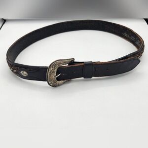 Levis Vintage Leather Belt Brown Woven‎ Western Buckle Size 44 Mens